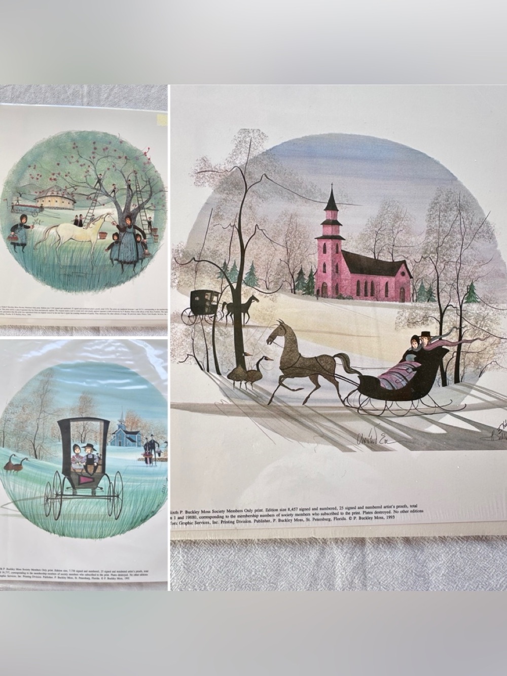 Lot Of 3 Vintage P. Buckley Moss Signed & Numbered Prints Unframed 1990s